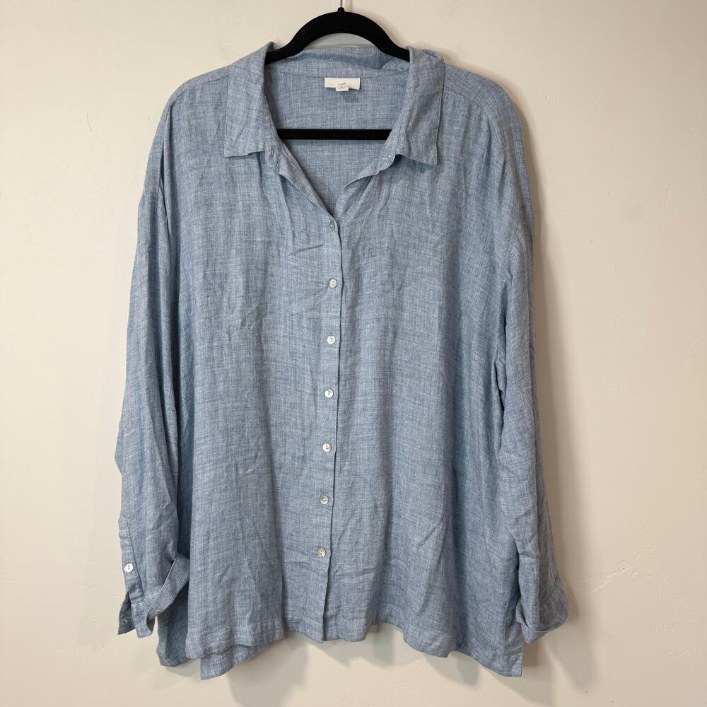 J.Jill Women's Shirt Top Blouse Button Down Light Blue Plus 2X Flowy Lightweight